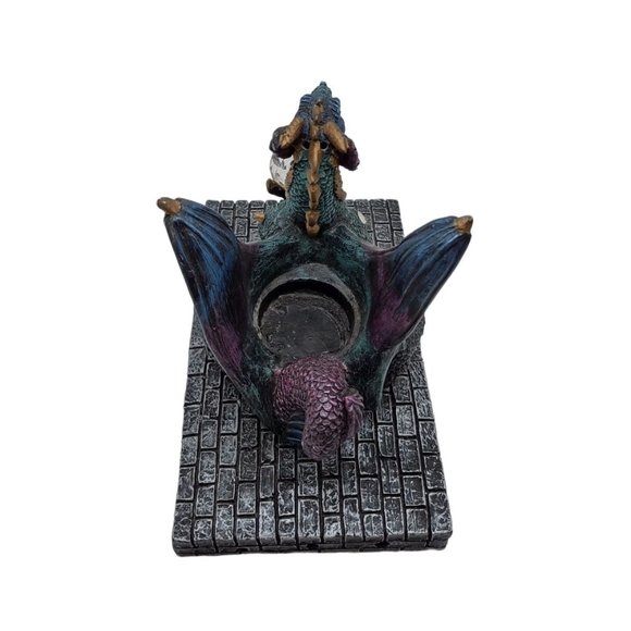Dragon Figurine Candle Holder Crystal Ball Purple Green  7.5 Inches Long with Ba - Picture 5 of 5